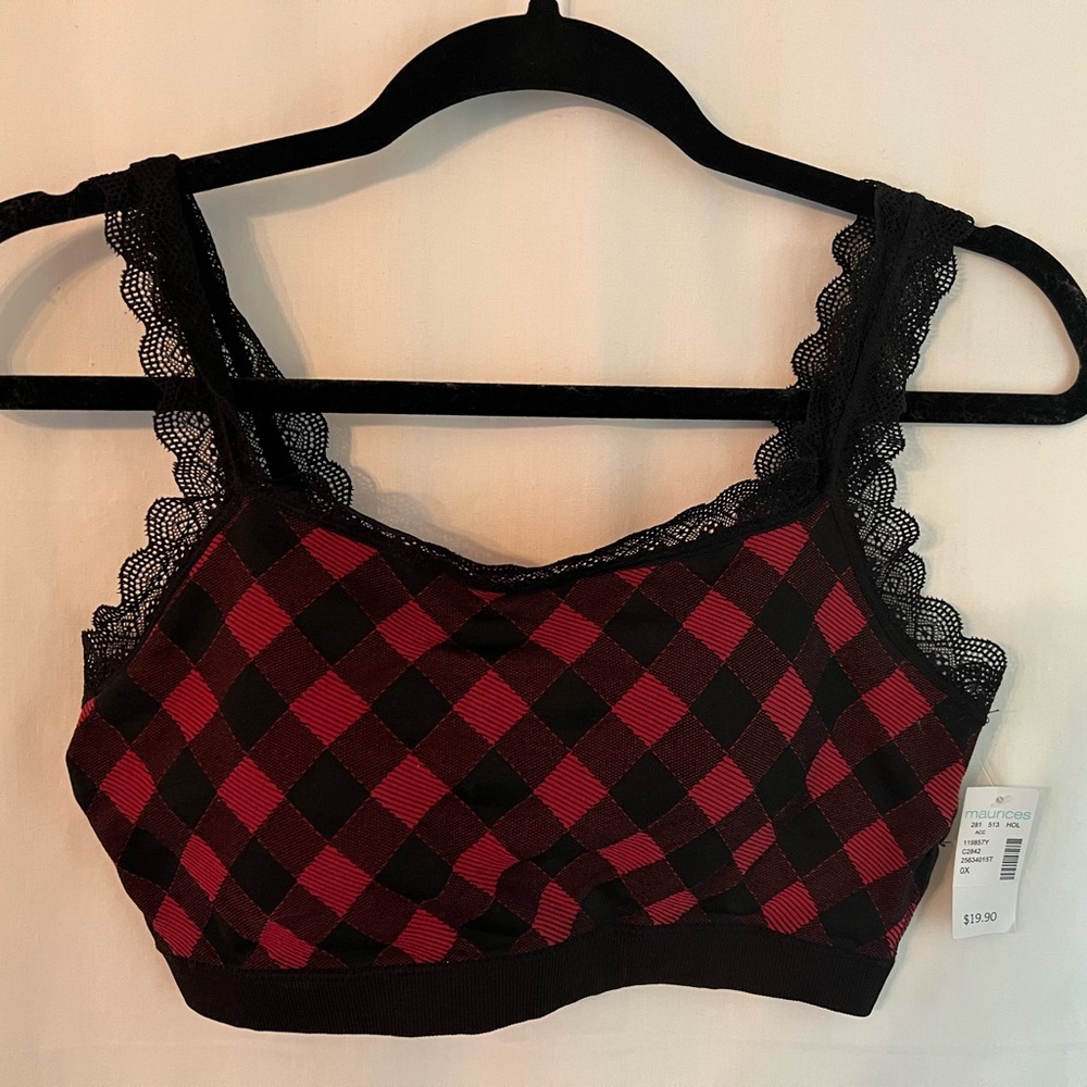 Black & Red Padded Lace Cami Bra